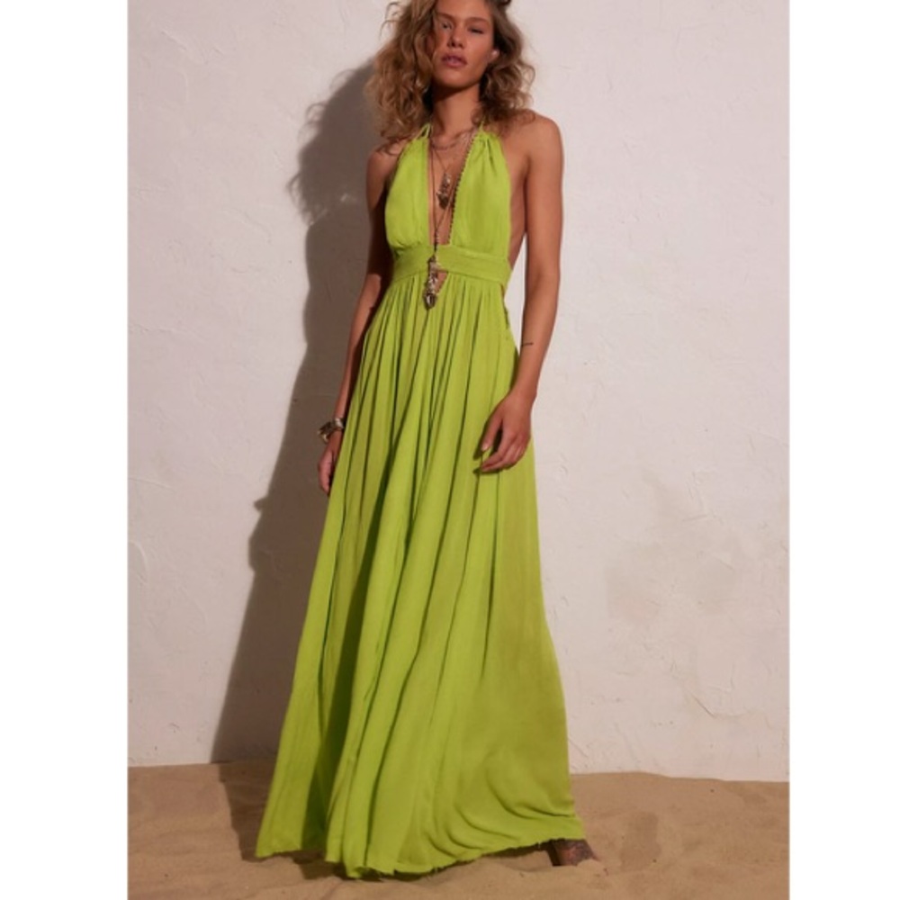 NWT Free People Look Into the Sun Maxi Dress in Fresh Lime, Sz. M
